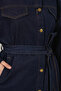 Women's Shirt Collar Belted Cotton Navy Blue Double Set - 2