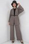 Women's V-Neck High Waist Belted Smoked Two-Piece Suit - 4