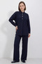 Women's Buttoned Oversize Navy Blue Suit - 3