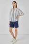 Women's Shirt Collar Oversize Striped Cotton Light Blue Blouse - 2