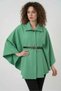 Women's Shirt Collar Belted Cotton Green Poncho - 6