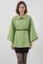 Women's Shirt Collar Belted Cotton Green Poncho - 3