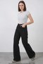Women's High Waist Denim Wide Leg Black Palazzo Pants - 7