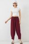 Women's High Waist Linen Burgundy Trousers - 6