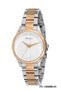Crystal Glass Detailed Silver Dial Double Color Rose Gold Metal Cord Women Wrist Watch - 2