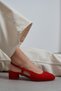 Harmony Red Suede Genuine Leather Round Toe Rubber Detail Short Heeled Women's Ballerinas - 7