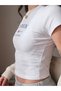 Women's White Crop T-Shirt - London England Printed 100% Cotton Crew Neck Slim Fit Crop T-Shirt - 3