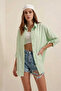 Women's Long Sleeve Basic Oversize Cotton Green Shirt - 3