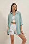 Women's Oversize Basic Cotton Water Green Shirt - 2