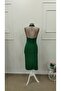 Women's One-Shoulder Open-Front Bow Lace Detailed Slit Midi Imported Crepe Dress - 6
