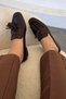 Holly Women's Tasseled Genuine Leather Loafer Shoes Brown - 2