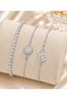 Women's Silver Color 3-Piece Steel Bracelet Set with Zircon Stones, Sun and Heart Figured Combination Jewelry - 2