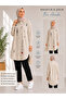Embroidery Detailed Text Printed Hijab Tunic Shirt