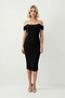 Women's Carmen Collar Low Sleeve Bodycon Knitted Midi Dress Unlined Sandy Textured Elegant Casual Comfortable - 4
