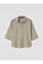 Beige Linen Blended Oversize Women's Shirt