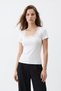 Ecru Square Neck Lace Detail T-Shirt 8577A