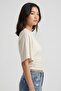 Ecru Crew Neck Gathered Waist Bat Sleeve Crop Blouse - 5