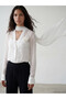 Ecru Shawl Collar Women's Shirt with Floral Appliqué - 2