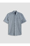 Navy Blue Regular Fit Plaid Poplin Men's Shirt - 4