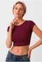 Women's Burgundy Short Sleeve Crop T-Shirt Blouse