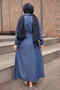 Dark Blue Elastic Sleeve Half-Zipper Denim Dress - 5