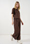 Women's Stoned T-Shirt and Pants Two-Piece Set - Brown 1402 - 4