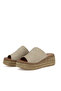 , Women's Genuine Leather Wedge Heel Slippers 161992Z1601 Light Beige - 5