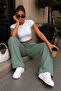Palazzo High Waist Fabric Trousers C652-Green - 6