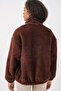 Women's High Collar Zippered Brown Jacket - 3