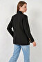 Women's Hakim Collar Oversize Cut Buttoned Black Jacket - 4