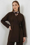Women's V-Neck Regular Side-Tie Brown Two-Piece Set - 3