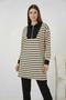 Women's Zippered Collar Striped Viscose Black Hijab Tunic - 5