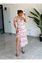 Floral Patterned Slit Madonna Collar Maxi Slit Dress - 4