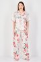 Women 2 Pieces Floral Print Short Sleeve Shirt With Pants Sleepwear Set, Beige