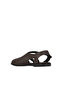 Brown Black Leather Women's Flat Sandals - 5