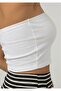 Women's White Ribbed Strapless Crop Bustier Casual - 2
