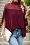 Women's Turtleneck Tulle Detailed Side Open Wide Cut Sandy Blouse - 2