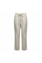 Women's Beige Linen Blend Straight Leg Drawstring Trousers