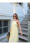 Yellow Drawstring Collar Scarf Long Dress - 3428 - 4