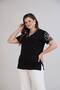 V-Neck Daisy Lace Detailed Combed Cotton T-Shirt - 5