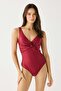 Drape Belt Detail Swimsuit 7794 Burgundy