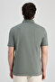 Slim Fit Khaki Pique Textured T-Shirt - 4