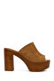 Women's Tan Platform High Thick Heeled Suede Leather Slippers 26Pfd151310