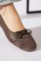 Mesarte bow elastic double color genuine leather women's flat shoes coffee skin - 4