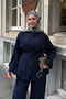 Women's Double Button Detailed Waist Tie Suit Navy Blue - 4