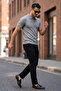 Gray Polo Collar Half Zipper Knitwear Men's T-Shirt - 2
