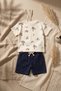 Boys' 100% Cotton Summer Outfit Set - Navy Blue Bucket Hat, Marine-Themed T-Shirt and Shorts Set - 3