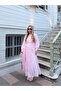 Pink Elastic Waist Long Dress with Belt - 7051