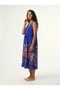 Women's Midi Dress V-Neck Tasseled Viscose Floral Patterned Summer Cobalt Blue - 4