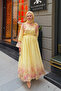 Women's Half Button Digital Watercolor Pattern Dress Yellow
